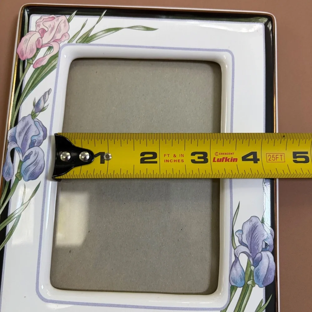 Terragrafics Marlene Moore 1990 Ceramic Iris Floral Photo Frame 3.5x5 Art Deco